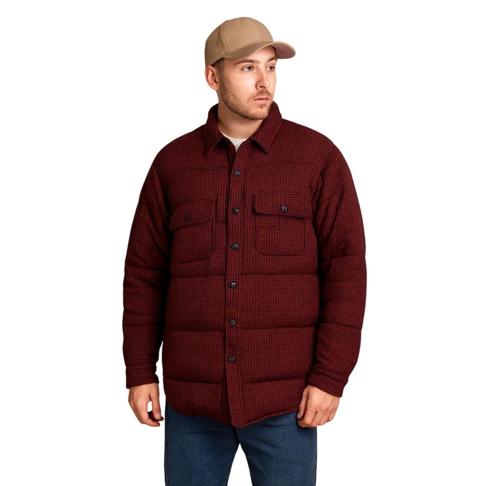Ralph Lauren Rugby Outfitters Mens L Down Puffer Shirt Jacket Red Houndstooth